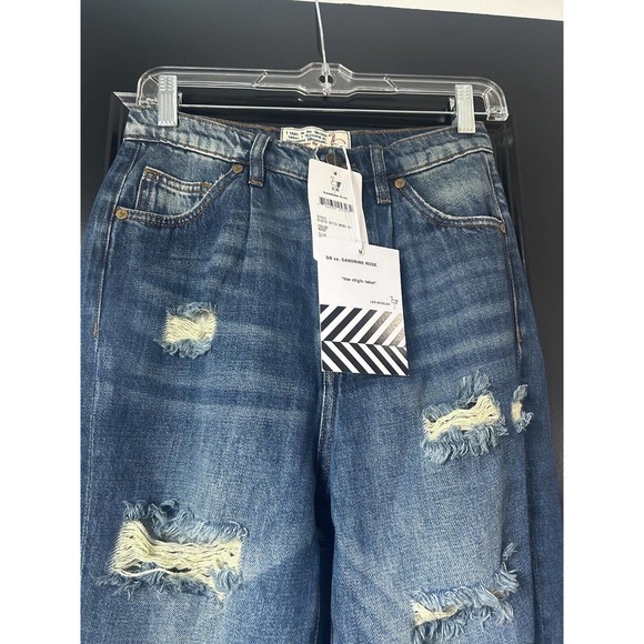 SANDRINE ROSE X FREE PEOPLE NY82 Wide Leg Distressed Blue Jeans NEW Size 25 - Picture 7 of 9